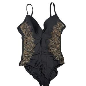Miraclesuit Temptation One Piece Cappadocia Black Gold Size 12 Underwire Slim